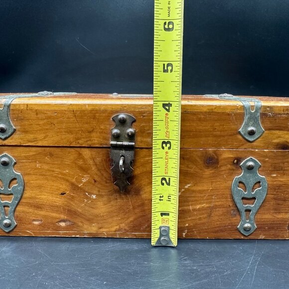 Vintage Wooden Jewelry Box Mirror Blue Lining McGraw Box Co USA Retro Cedar READ - Picture 15 of 15